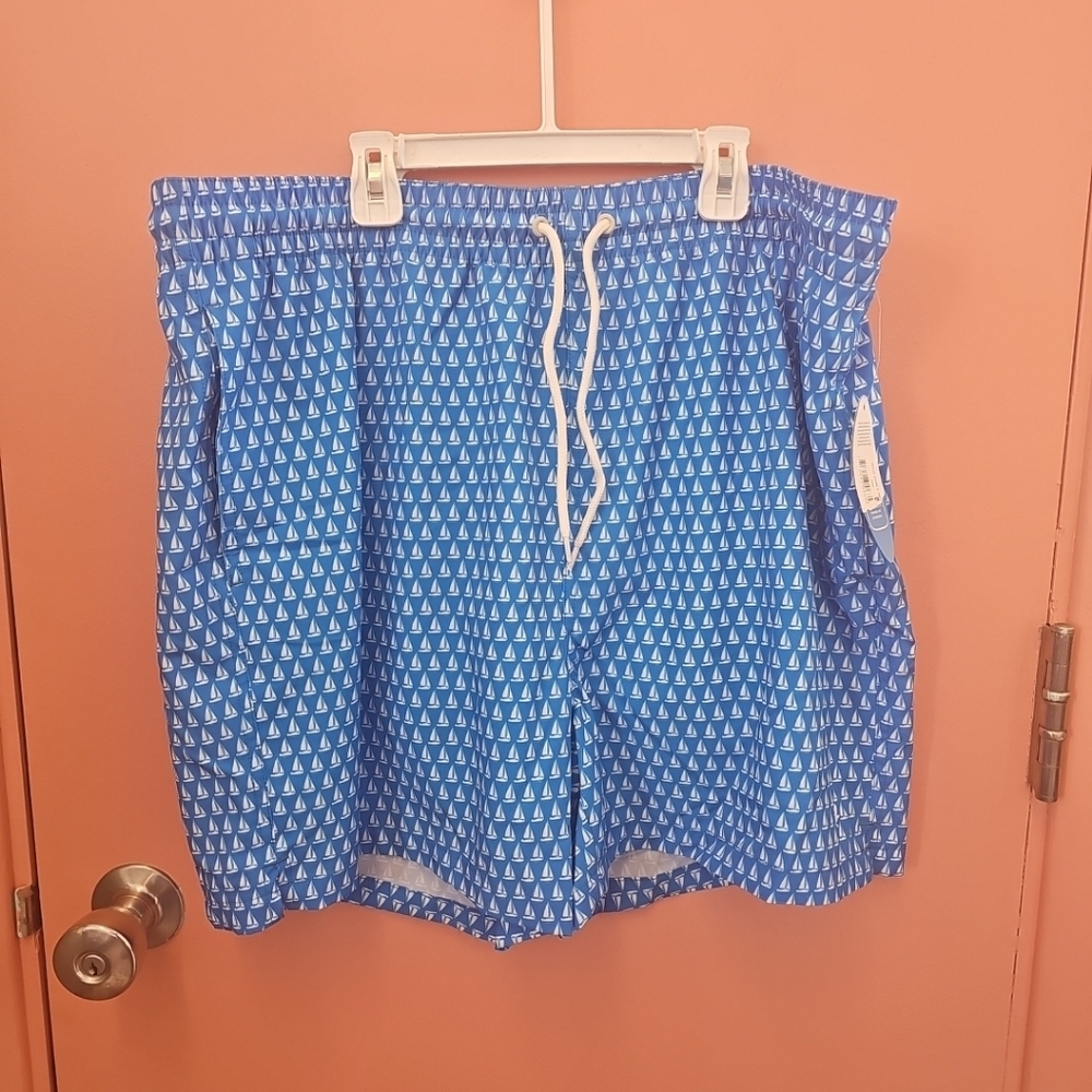 NWT Wave Zone Men's Size XL Volley Board Shorts Swim Trunks Blue Sailboats